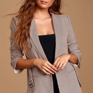NWT Lulus Sena Tan Houndstooth Belted Blazer